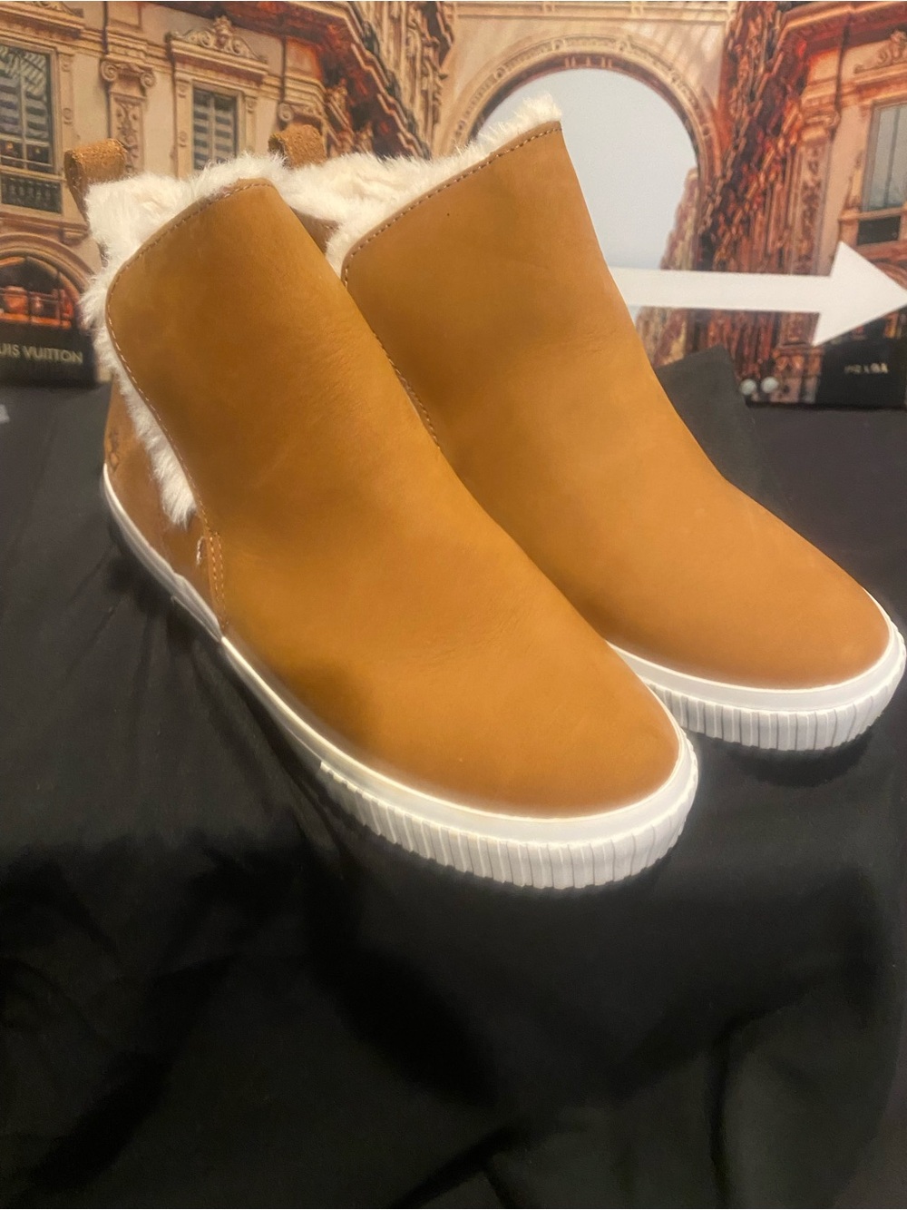 Timberland Wheat Brown Faux-Fur Slip-On Ankle Booties